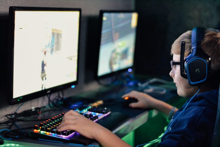 child playing computer game